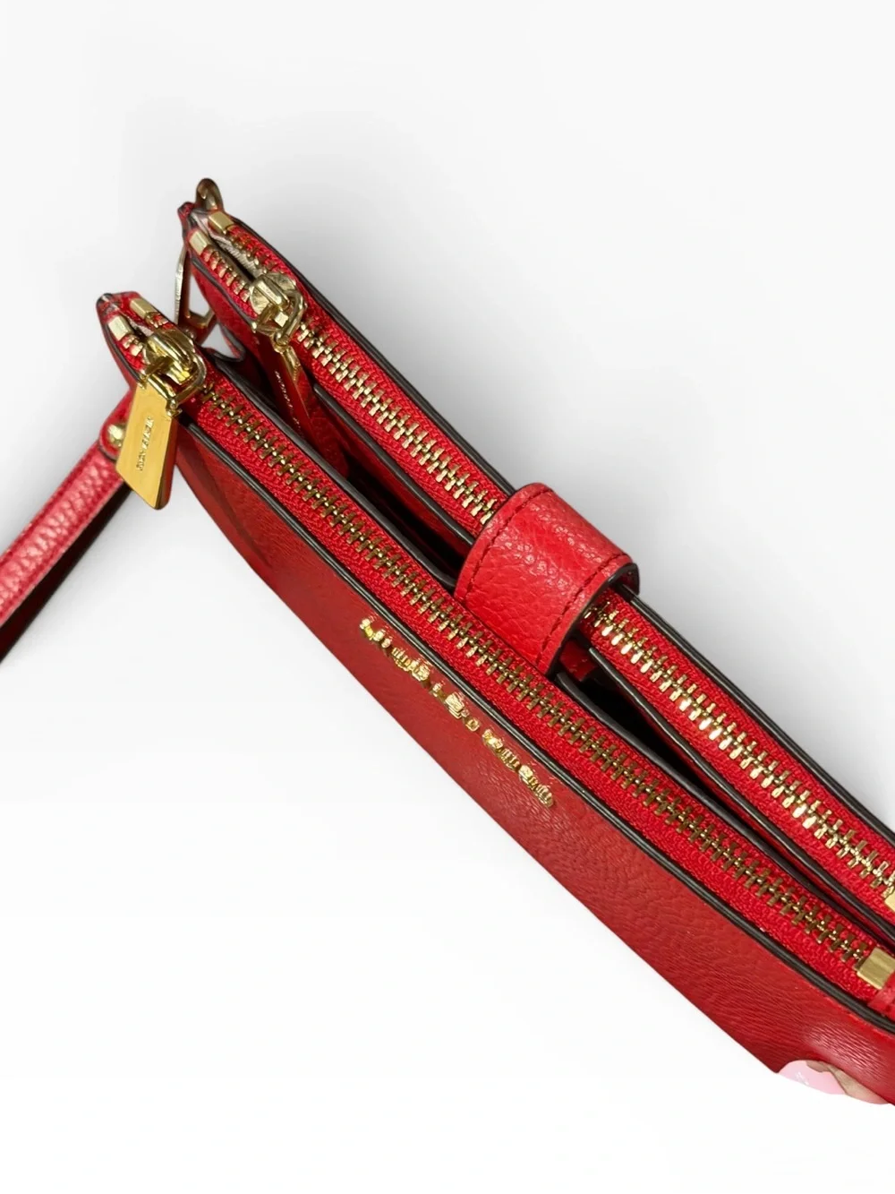 Michael Kors Red Pebbled Leather Double-Zip Wristlet Wallet